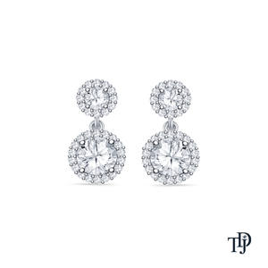 14K <b>Gold</b> Dual Double Halo Round Diamond (Natural) <b>Drop</b> <b>Earrings</b> - Product Image 3