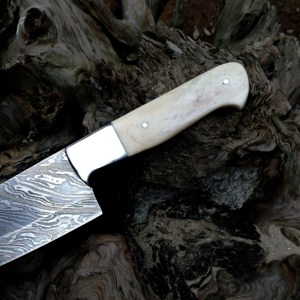 มีดเชฟเหล็กกล้าคาร์บอนงานแฮนด์เมดออกแบบอย่างสวยงามมีดดามัสกัสใบมีดสแตนเลสด้ามไม้ DIY - Product Image 3