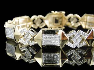 Bracelet à maillons géométriques de créateur en or jaune 10K avec diamants de laboratoire à motif hexagonal, bijoux de luxe pour homme, personnalisable et tendance - Product Image 2