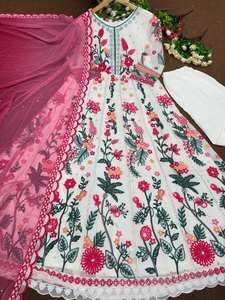 Vestido de tendencia de color blanco totalmente elegante en Faux Georgette con trabajo de secuencia de cadena para mujeres indias pakistaníes en funciones de fiestas - Product Image 5