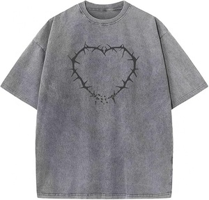 High-End 300GSM Drop Shoulder Acid Washed T-Shirt Unisex Vintage Distressed Custom Size Streetwear t shirts customize unisex - Product Image 5