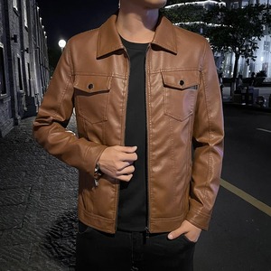 Chaqueta de cuero para hombre con cremallera teñida marrón de gran calidad, piel de vaca genuina, venta al por mayor, chaquetas de abrigo de invierno de cuero para hombre de talla estadounidense - Product Image 2