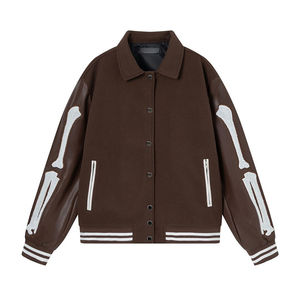 Veste de baseball de style streetwear pour homme, nouvelle arrivée en gros, de haute qualité, en cuir de vache enduit, broderie, col montant - Product Image 3
