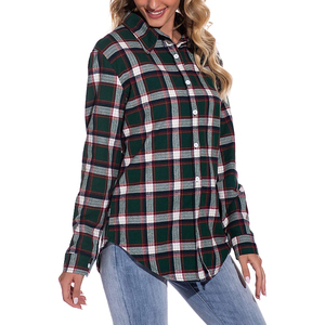 Chemise en flanelle de coton pour femmes, unie, décontractée, écologique, respirante, doublure supérieure, chemises à boutons, automne, logo avant, manches larges - Product Image 1