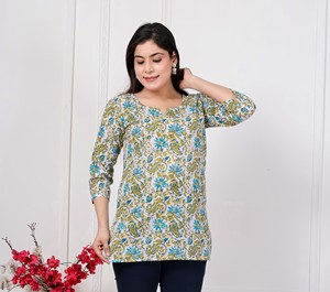 Women Floral Printed Cotton Tunic Top Casual Loose Fit Three Quarter Sleeve Regular Length Ethnic Western Wear - Product Image 5