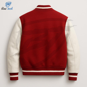 High Quality Canvas Stand Collar Cow Skin Bomber Varsity <b>Jackets</b> Windproof Custom Embroidered Logo Streetwear - Product Image 2