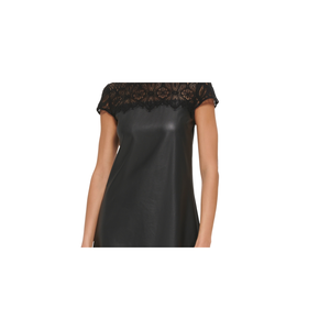 Abito Kensie da donna in similpelle nera con finiture in pizzo, taglia 12, silhouette dritta - Product Image 3