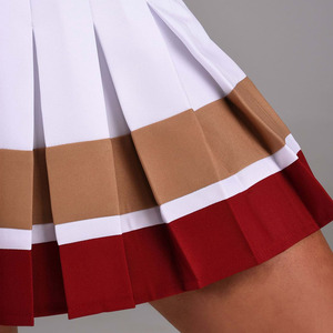 Pakistan Manufacture Women's Cheerleader Uniforms With Chenille Patch Half Sleeves <b>Shirt</b> With Multi Color Skirt - Product Image 6