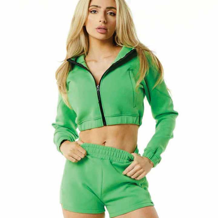 Custom Logo Cropped Hoodies Jogger 2 Piece Set Woman Clothing Oversize Crop Tops Womens Hoodies and Sweat Pants Set
