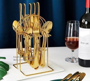 Service de table complet Couverts de luxe doré avec étagère de rangement - Product Image 2