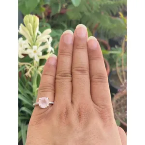 Rose Quartz Engagement Round <b>Ring</b> 925 Sterling Silver Handmade Gemstone <b>Ring</b> Wholesale Jewelry Supplier - Product Image 4