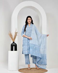 Conjunto de traje de algodón con estampado floral para mujer |   Conjunto Étnico de Tres Piezas |   Ropa de Mujer al por Mayor - Product Image 1