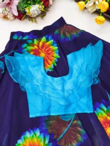 Shoryam Fashion Boutique, Lehenga Choli Azul para Niñas, Completamente Cosido, Largo hasta el Suelo, Estampado Floral Grande, Tela de Organza, Estilo Étnico para Fiestas - Product Image 3