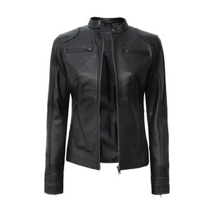 แจ็กเก็ตหนังแท้สำหรับผู้หญิง, เสื้อแจ็กเก็ตหนังแท้สีดำ100% วัสดุคุณภาพดีเยี่ยมขนาดบวก2025 - Product Image 1
