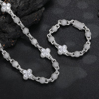 Collier à maillons perlés style Iced Out avec accents trèfle à quatre feuilles en zircon cubique, chaîne unisexe tendance, fournisseur de bijoux OEM personnalisés en gros