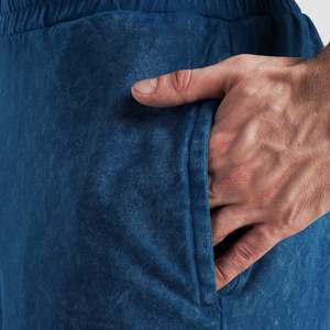 Short de basketball 100% coton délavé à la pierre, avec fermeture éclair et taille élastique, motif cargo tissé (Bleu moyen) - Product Image 3