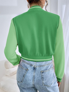 Manteau de couleur contrastée laine pour femme bouton complet varsity unisexe recadrée polaire Letterman Bomber Baseball Varsity Jacket - Product Image 4