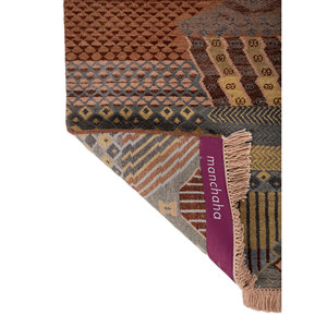 Alfombra Manchaha de Lana y Seda de Bambú con Patrón Geométrico Anudada a Mano en Rojo y Naranja - Para Uso Doméstico Les-2837 - Product Image 5