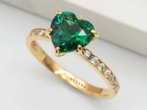 8*8mm corte de corazón Esmeralda cultivada en laboratorio 14K anillo de oro amarillo sólido anillo de Corazón Dorado anillo solitario en forma de corazón por proveedor indio - Product Image 2
