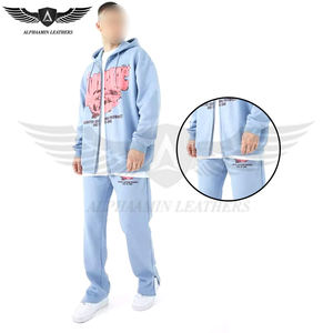 ชุดวอร์มผ้าฝ้ายเป็นมิตรต่อสิ่งแวดล้อมชุดวอร์มผ้าคอตตอนสีฟ้าอ่อนพร้อมพิมพ์ซิลค์สกรีนแบบบาน - Product Image 5