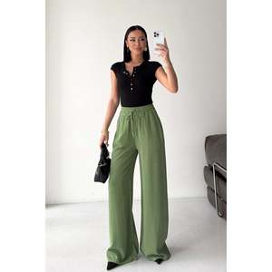 XLove <b>Jeans</b> Women's High <b>Waist</b> <b>Elastic</b> Palazzo Pants, Loose Fit Wide Leg Linen Cotton Trousers in Rose Pink, Summer Casual Wear - Product Image 4