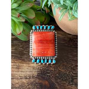 แหวนตราประทับประดับพลอยหลากสี โรเดียมชุบทอง 18K ยี่ห้อ Darlene Begay ไซส์ 11 - Product Image 1