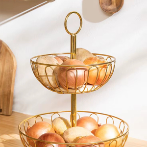 Panier à fruits de mariage en laiton avec design Art Déco industriel, forme ronde, lignes modernes, structure robuste pour usage décoratif - Product Image 1