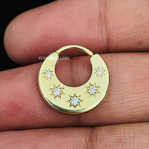 14K Solid Gold Natural <b>Diamond</b> Crescent Septum Piercing Luxury Gift Jewelry in Rose/Yellow Gold - Product Image 2