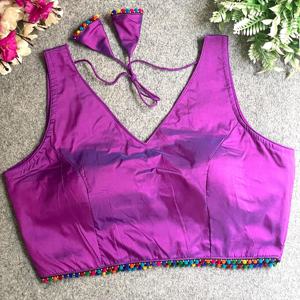 Heavy Banarasi blusa de seda con cuello en V y mangas de 10 pulgadas liso hermoso colorido Moti trabajo encaje moda tejido traje de boda - Product Image 4