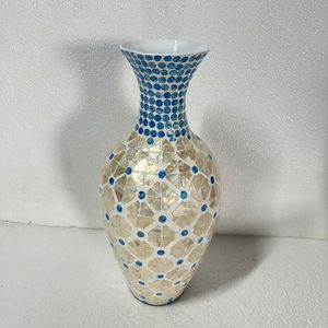 Ensemble de vases en mosaïque de coquillages modernes avec motif à pois bleus pour la décoration de la maison, design géométrique fait main - Product Image 6