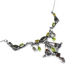 Colliers de mode pour femmes en argent 925 avec pierres précieuses, bijoux imposants - Product Image 1