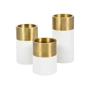 Unique Design Set of 3 <b>White</b> Marble and Brass <b>Pillar</b> <b>Candle</b> Holder <b>Candle</b> for Home & Wedding Decor <b>Candle</b> <b>Pillar</b> - Product Image 2