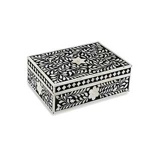 กล่องเครื่องประดับไม้สี่เหลี่ยมทำด้วยมือสีน้ำเงินที่มีการฝังกระดูกและเพชรที่มีการจัดเก็บที่ทันสมัยและใช้งานได้จริง - Product Image 4