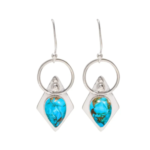 Pendientes artesanales de cobre azul turquesa 925 plata esterlina Boho gota colgante declaración joyería al por mayor precio de fábrica - Product Image 1