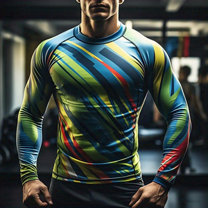 Chemises moulantes de compression pour hommes Athletic Surf Swim Rash Guard Hommes 100% Polyester à manches longues Compression Couche de base Rash Guard - Product Image 2