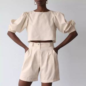 Ensemble chemise à manches courtes pour femmes, mode d'été, décontracté, Short, manches bouffantes, Top, ensemble deux pièces, 2022 - Product Image 6