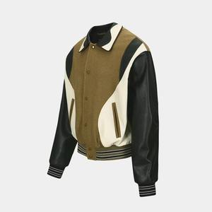 แจ็คเก็ตเบสบอลพรีเมียมแบบกำหนดเอง แจ็คเก็ตกันลมสไตล์แพทช์เวิร์คสุดเท่ พร้อมแขนหนัง - Product Image 6