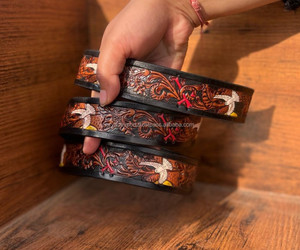 El más vendido, cinturón floral occidental de cuero labrado a mano a la moda de vaquero para hombre, cinturones de cuero genuino marrón Premium tallados a mano - Product Image 4