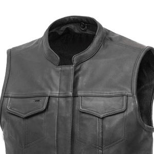 Gilet de motard en cuir pour hommes, gilet de créateur en cuir à la mode avec épaule gilet en cuir sans manches manteau 2023 - Product Image 3