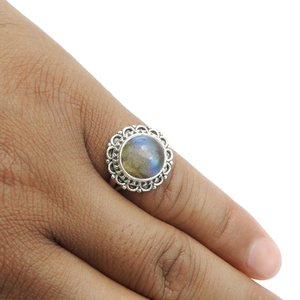 Precio al por mayor de alta calidad, Plata de Ley 925, piedra preciosa labradorita Natural, anillo de forma redonda, joyería hecha a mano, fabricación a granel - Product Image 4