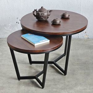 Industrial Style Double Round Rubber Wood Sofa <b>Table</b> with Iron Frame-<b>Office</b> Furniture TT68215 - Product Image 5