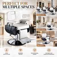 Fauteuil de Barbier Hydraulique Professionnel Blanc en Cuir PVC Inclinable avec Repose-Pieds pour Salon de Coiffure Moderne