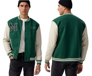 Blouson aviateur de baseball universitaire de haute qualité pour hommes personnalisé OEM respirant en satin tricoté hiver laine polaire bouton High Street - Product Image 5