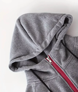 Hommes 100% coton bordeaux gris respirant fermeture à glissière motif solide 2 pièces pantalons décontractés à capuche survêtement ensemble hiver - Product Image 6