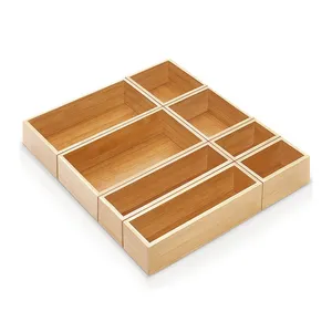 100% ecológico 8 en 1 madera bambú hogar cajón escritorio pequeño organizador de almacenamiento