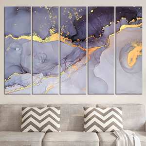 Toile d'art élégante en marbre violet et doré - Décoration abstraite imprimée pour la maison, lot de 5 toiles - Product Image 1