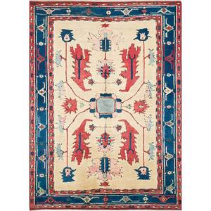 Tapis en laine noués à la main Nuray pour la maison - Motif médaillon élégant, rectangulaire, à rayures puzzle pour salon et couloir - Product Image 1