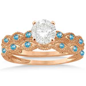 Conjunto nupcial chapado en oro rosa de 18 quilates con topacio azul antiguo, forma clásica de marquesa con diamante de 0.36 quilates para fiesta, compromiso o regalo - Product Image 5