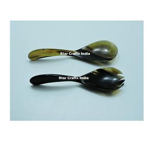 Cuillère à thé en corne véritable de qualité supérieure et cuillère à salade en corne de vache, ustensiles en corne artisanaux indiens pour dîner et petit-déjeuner - Product Image 4