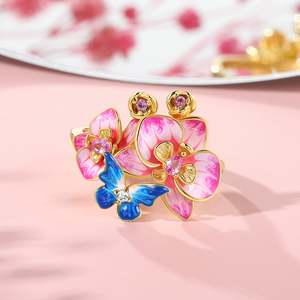 Bague en argent sterling émaillé Jeulia Butterfly Loves Flower Phalaenopsis Orchid, cadeau - Product Image 5